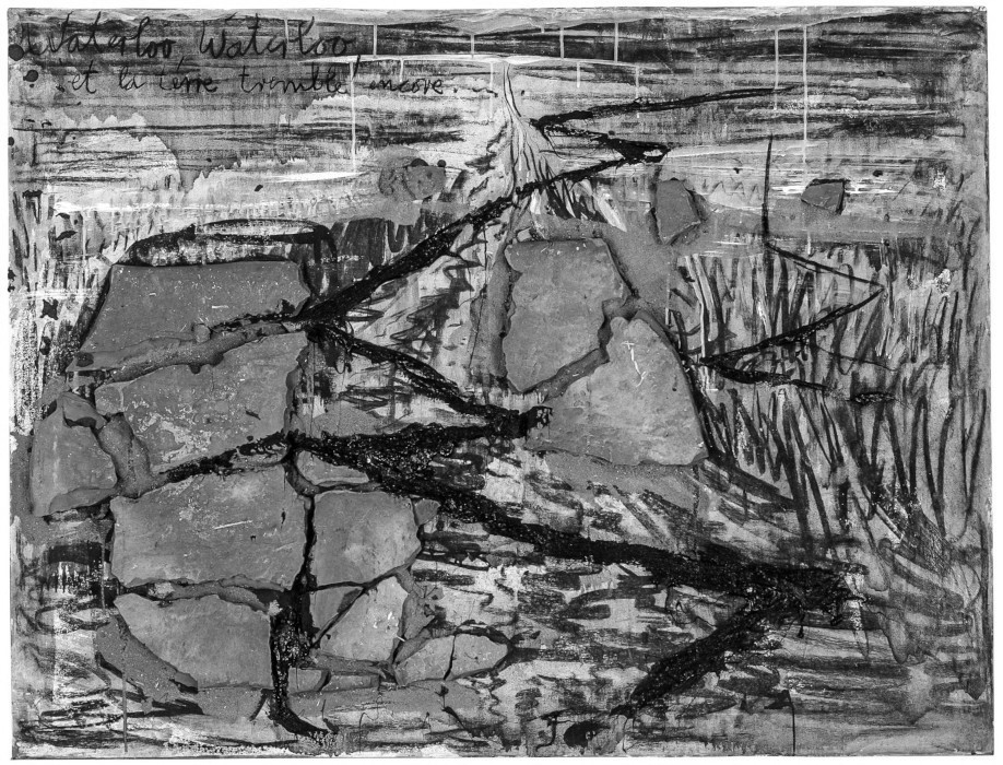 Anselm Kiefer, Waterloo, et la terre tremble encore d’avoir vu la fuite des géants, olio, argilla, terracotta, sabbia e altri materiali granulari applicati su tela, 1982. (Da 